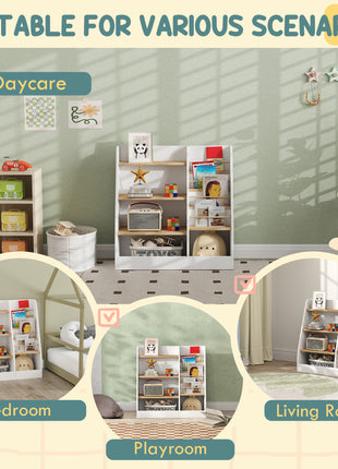 4 Tier Kids Bookshelf and Toy Storage Organizer with Book Rack, for Living Room, Kids Room, Playroom, Bedroom, White