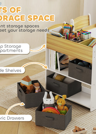 Kids Desk and Chair Set with Paper Roll, Kids Activity Craft Table with Storage Shelves and Drawers, Natural Wood