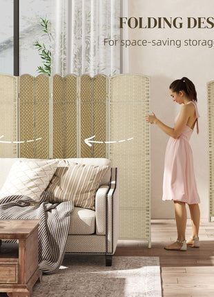Folding Room Divider Screen 8 Panel 5.6 ' Tall Privacy Screen Freestanding Room Partition for Home Office, Beige
