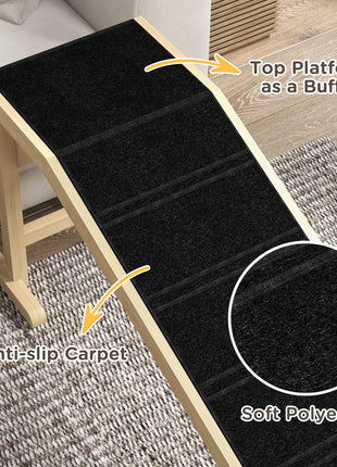 Dog Ramp for Bed, Pet Ramp for Dogs with Non-Slip Carpet and Top Platform, 74" x 16" x 25", Natural
