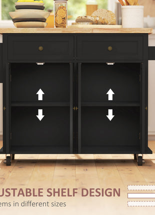44" Mobile Kitchen Island Table, Kitchen Island Cart on Wheels with Storage Cabinets, 2 Drawers, Black