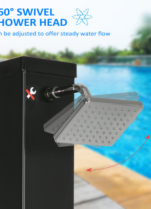 10.6 Gallons Solar Heated Shower with Free-Rotating Shower Head, Temperature Adjustment & Foot Shower, 2-Section Outdoor Shower for Backyard Poolside Beach Pool Spa, 7ft