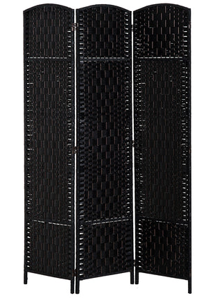 Room Divider 3 Panel, 6FT Tall Folding Privacy Screen, Freestanding Hand-Woven Partition for Room Separation with 360° Hinges, Paper Rope Diamond Weave, Black