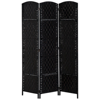 Room Divider 3 Panel, 6FT Tall Folding Privacy Screen, Freestanding Hand-Woven Partition for Room Separation with 360° Hinges, Paper Rope Diamond Weave, Black