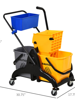 2 x 6.9 Gallon Mop Water Bucket Wringer Cart with Easy to Use Side Press Wringer, Smooth Wheels, Mop-Handle Holder