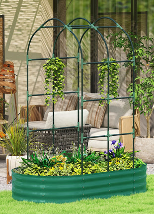 Galvanised Raised Garden Bed with Arched Trellis, 5 x 3 x 6ft Metal Outdoor Planter Box with Open Bottom, Green