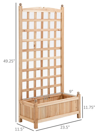 Wooden Raised Garden Bed with Trellis, Outdoor Planter Box with Drainage Crevices for Climbing Vine Plants Flowers, 24" x 12" x 49"