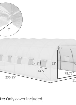19.7' x 9.8' x 6.6' Plastic Greenhouse Cover Replacement, Heavy Duty Waterproof Tarp for Hoop House, Sheeting with 12 Windows, Door & Reinforcement Grid, White