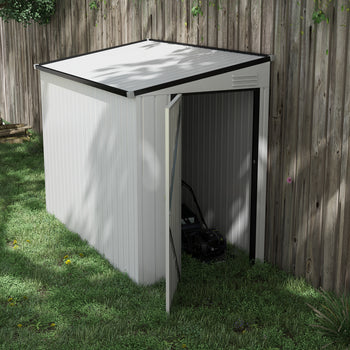 4' x 7.7' Lean to Garden Storage Shed, Outdoor Metal Tool House with Lockable Door Vents for Backyard Patio Lawn, White