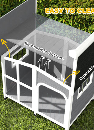 Cabin-Style Wooden Dog House for Large Dogs with Openable Roof & Giant Window, Dark Gray