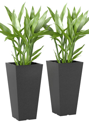 23 Inch Tall Planters for Outdoor Plants, Set of 2 Plastic Flower Pots, for Front Door Patio Garden Use, Black