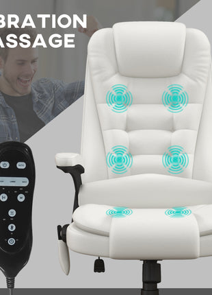 Massage Office Chair, Heated Reclining Computer Chair with 6 Vibration Points, Armrest and Remote, White