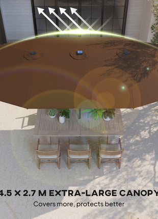 Garden Parasol, Double-Sided Sun Umbrella with LED Solar Lights, Patio Parasol for Outdoor, Coffee
