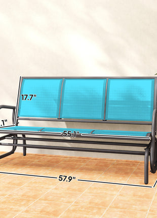 3-Person Outdoor Patio Glider Bench, Porch Glider Swing with 3 Seats, Breathable Mesh Fabric, Metal Frame, Blue