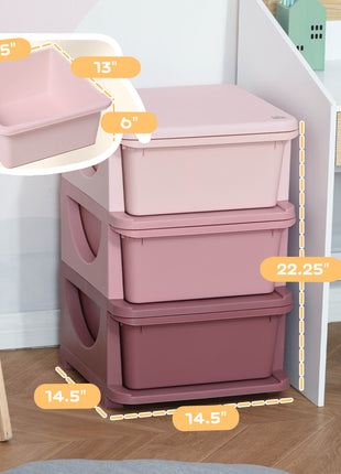 3 Drawers Kids Storage Unit, 3 Tier Stackable Toy Organizers and Storage Chest for Bedroom, Nursery, Playroom, Pink