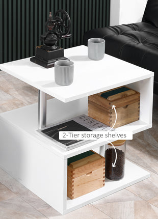20" Modern S-Shaped Multi-Level Accent End Table Shelf with Steel Poles, White