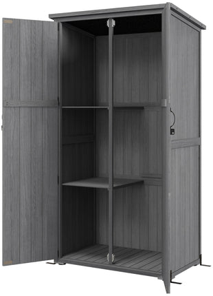 Wooden Outdoor Storage Cabinet Garden Shed with Waterproof Asphalt Roof and Lockable Doors, Gray