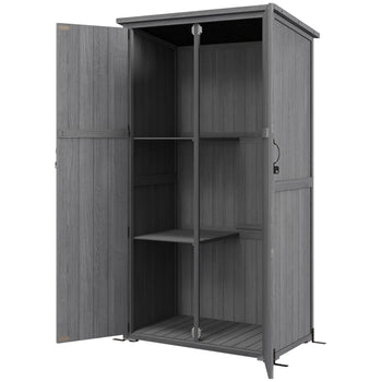 Wooden Outdoor Storage Cabinet Garden Shed with Waterproof Asphalt Roof and Lockable Doors, Gray