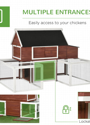 Wooden Chicken Coop, Outdoor Chicken Cage Poultry Hen House with Nesting Box, Double Runs, Asphalt Roof, Ramp
