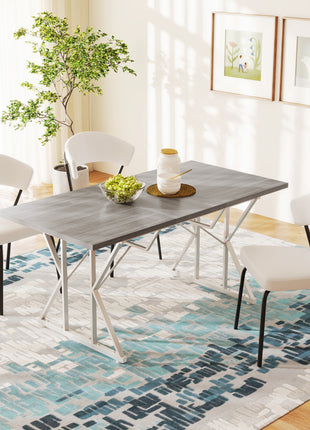 47"-63" Extendable Dining Table for 4-6, Farmhouse Expandable Kitchen Table with Heavy Duty Trestle Base, Gray