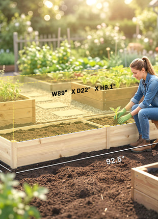 96" x 24" x 10" Wooden Raised Garden Bed with 2 Planter Boxes and Non-woven Fabric Liner for Patio, Natural