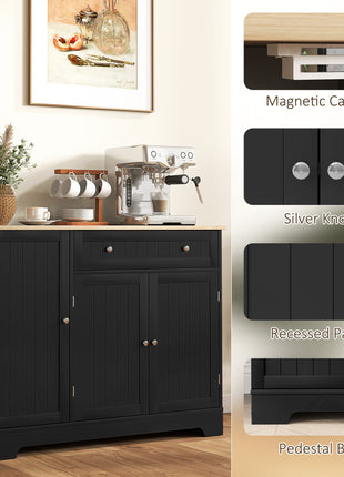 Modern Sideboard Cabinet, 41" Kitchen Buffet Cabinet with Drawer, Adjustable Shelf, 3 Doors for Dining Room, Black