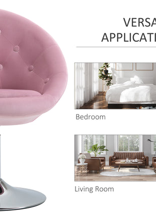 Modern Makeup Vanity Chair Round Tufted Swivel Accent Chair with Chrome Frame Height Adjustable, Pink