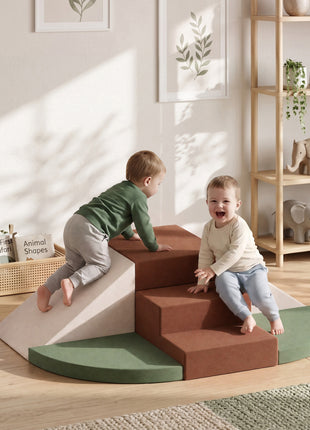 Foam Climbing Blocks, 8PCS Climbing Toys, Velvet Fabric, Foam, Non-Slip, Kids Soft Play Set for Crawling, Ages 1+, Brown