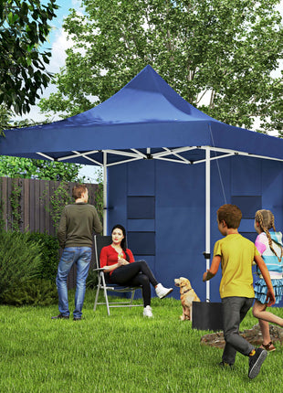 10' x 10' Heavy Duty Pop Up Canopy Tent with Sidewall, UPF50+ Instant Sun Shelter with Storage Pockets, Dark Blue