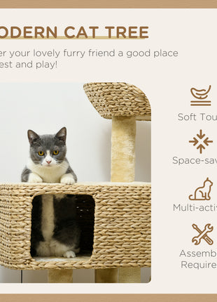 Cat Tree for Indoor Cats w/ Scratching Posts, Condo Cat Tower, Beige