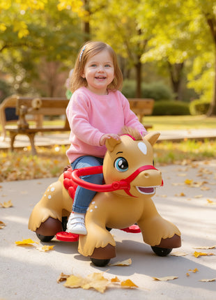 Ride On Horse Toy, 12V Battery Powered Ride on Toy with Carrot Toy, Comb and Sound, Electric Rocking Horse for Toddlers