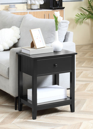 Modern Side Table for Living Room, End Table, 2-tier Side Table with Drawer and Storage Shelf, Black