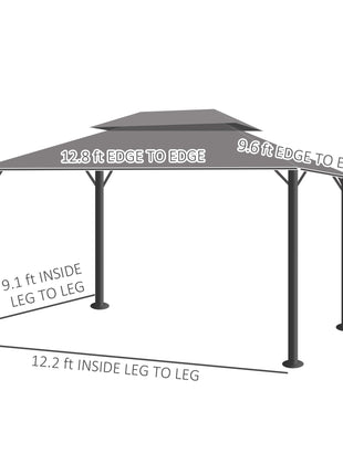 10' x 13' Patio Gazebo w/ Aluminum Frame Double Roof, Outdoor Gazebo Canopy Shelter with Netting & Curtains, Gray