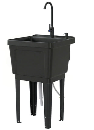 Portable 23-Gallon Utility Sink Laundry Tub for Washing Room, Freestanding Laundry Sink with Soap Dispenser, Black