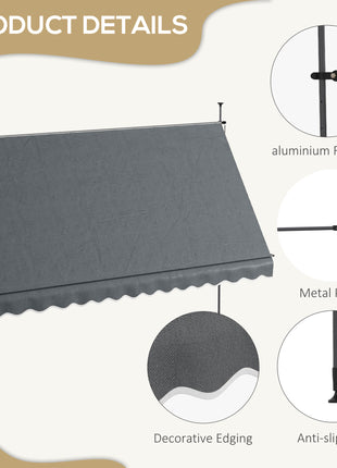 11.5' x 4' Manual Retractable Awning, Non-Screw Patio Awning, UV Resistant for Window or Door, Dark Gray