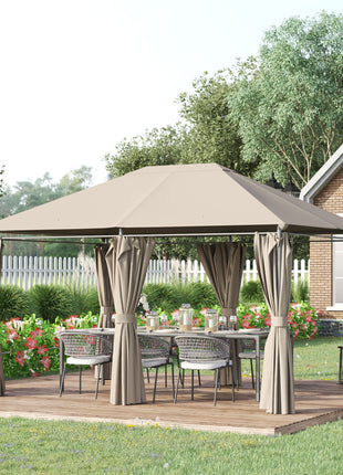 10' x 13' Outdoor Patio Gazebo Canopy Shelter with 6 Removable Sidewalls, & Steel Frame for Garden, Lawn, Backyard and Deck, Khaki