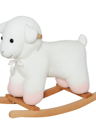 Lamb Rocking Horse Sheep, Nursery Stuffed Animal Ride On Rocker for Kids, Wooden Plush, White