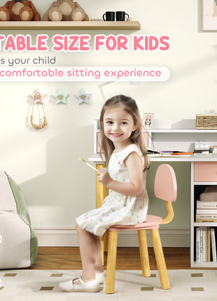 Kids Study Desk with Storage, Kids Desk and Chair Set for Bedroom & Study Room, Girls Boys Aged 3-8 Years, Pink