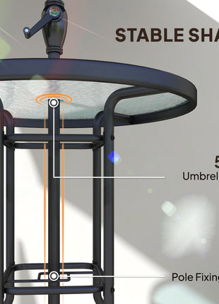 4 Piece Outdoor Bar Set with Umbrella, Patio Dining Set with 2 Folding Chairs, Wave Textured Tempered Glass Table for Backyard, Garden, Deck, Poolside, Brown