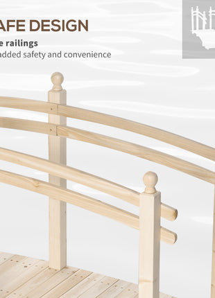 Wooden Arch Garden Bridge, Safety Rails for Backyard Ponds, Creeks, Streams, 7.5' , Natural