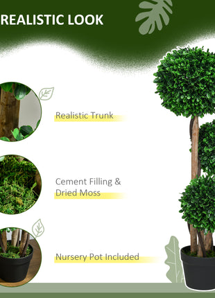 3ft Artificial Tree, Triple Ball Boxwood Topiary with Pot and Sandalwood Leaves, for Indoor Outdoor Home