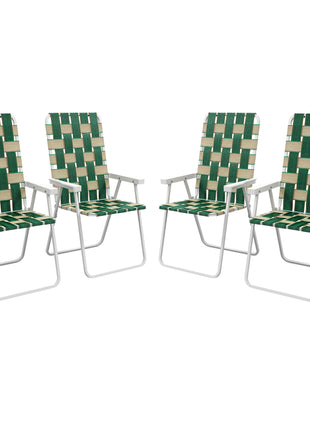 Set of 4 Patio Folding Chairs, Classic Outdoor Camping Chairs, Portable Lawn Chairs w/ Armrests, Green