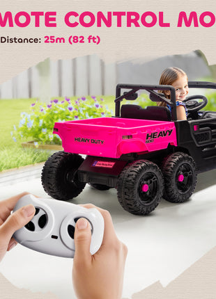24V 4WD Kids Ride On Car with 6 Wheels Electric Ride On Car with Dump Bed, Remote for 3-6 Years, Pink