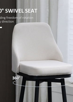 Bar Height Bar Stools Set of 2, Modern 360° Swivel Kitchen Chairs with Steel Legs and Footrest, 29.5 Inch Seat Height Upholstered Barstools for Kitchen Island, Cream White
