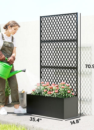 Metal Planter Box with Trellis, Raised Garden Bed with Trellis, Diamond Lattice Privacy Planter for Climbing Plants