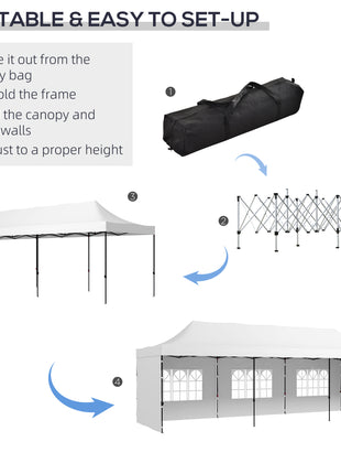 9.5' x 28' Pop Up Canopy Tent, Instant Tent for Parties, Height Adjustable, with Carry Bag and Sand Bags