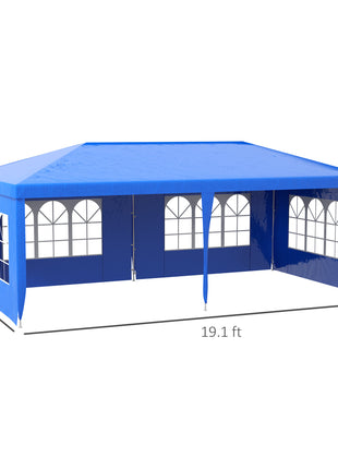 9.6' x 19' Large Party Tent, Outdoor Event Shelter, Gazebo Canopy with 4 Removable Window Sidewalls for Weddings, Picnics, Blue