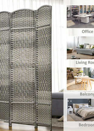 Folding Room Divider Screen 3 Panel 6' Tall Privacy Screen Freestanding Wood Partition for Home Office, Mixed Gray