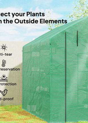 Outdoor Walk-in Greenhouse with Roll-up Zipper Door, 18 Shelves, PE Cover, 95.25" x 70.75" x 82.75", Green