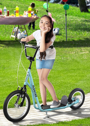 Teens Youth Scooter Ride On Toy with Adjustable Handlebar, Dual Brakes, and Inflatable Wheels For Kids 5+, Blue